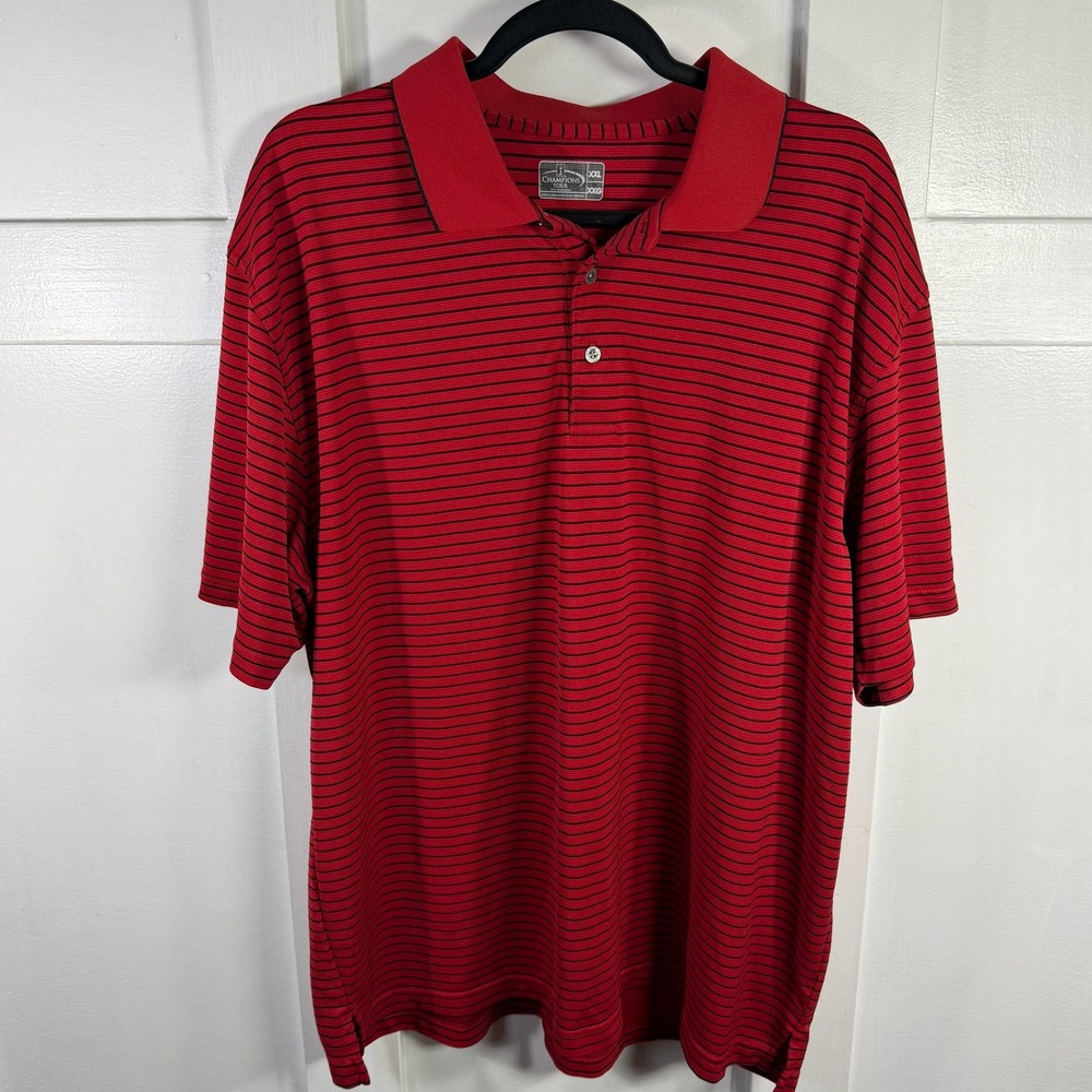Champions Tour Golf Polo‎ Shirt Red Black Stripe Mens XXL Official Licensed